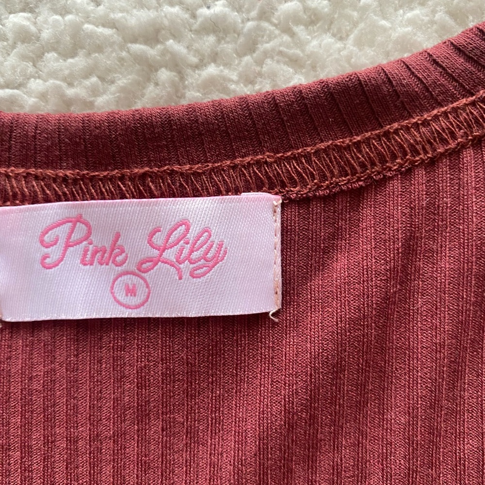 Pink Lily Rust Cutout Mini Dress | Long Sleeve Ribbed | Size Medium - Picture 2 of 4